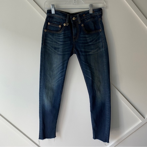 R13 Boy Skinny Mid Rise Dark Wash Jeans - 24 - Picture 3 of 13